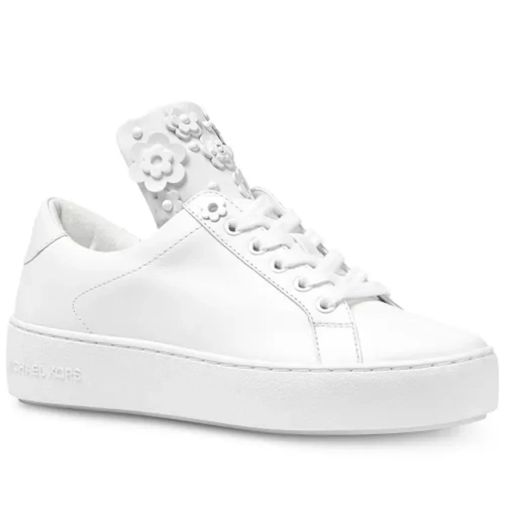 Michael Kors Mindy White Floral accent Women's leather Sneakers size 8.5
